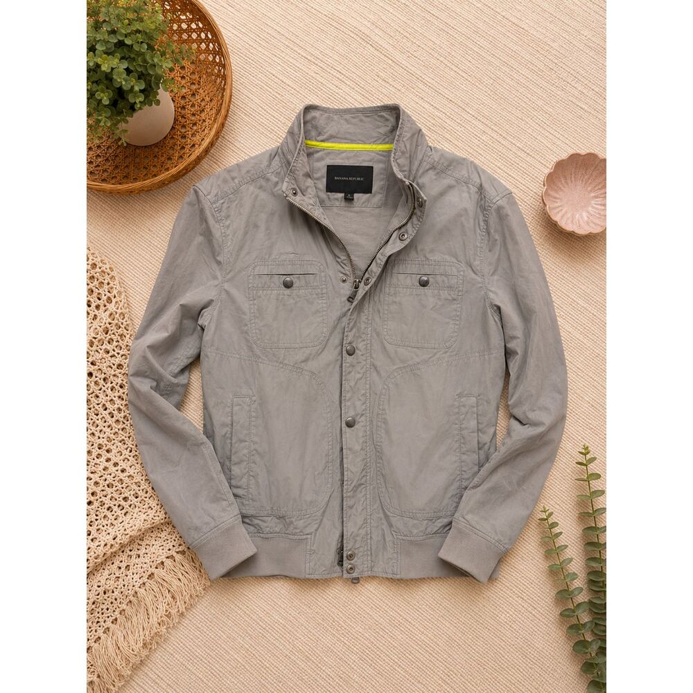 Banana Republic Men's Gray Utility Field Jacket Size Medium Full Zip Snap Front